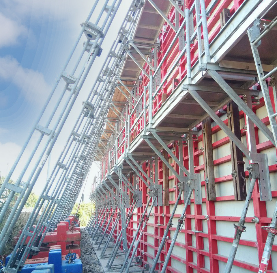Heavy duty formwork props on display on bridge construction