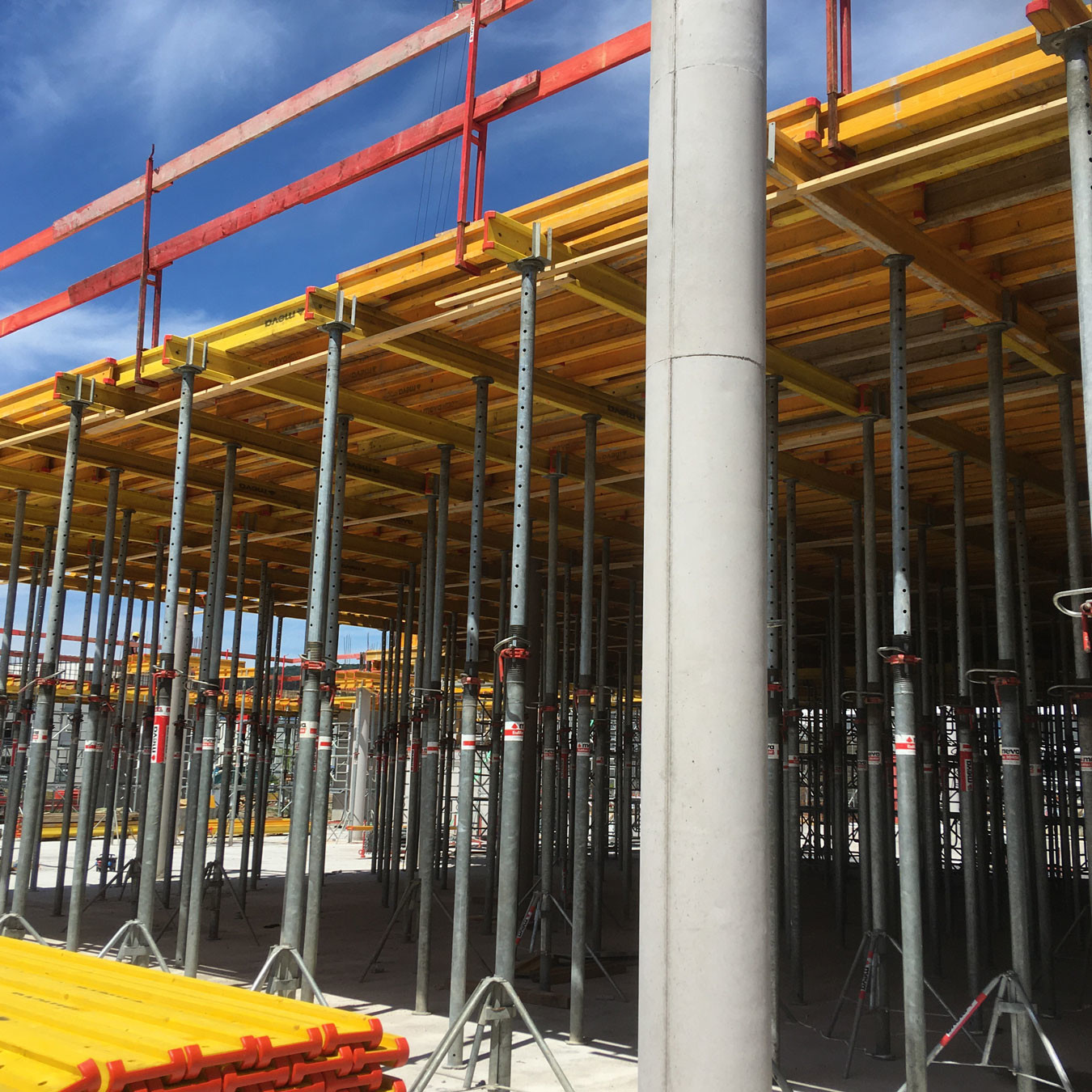 Looking through slab formwork on a construction site
