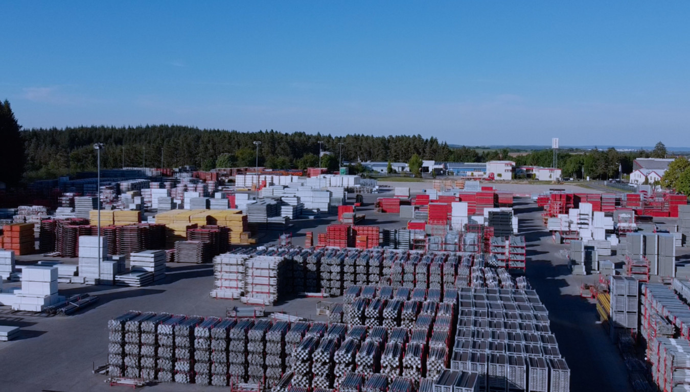 An aerial view of MEVA Formwork products