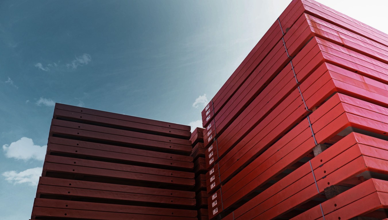 Used formwork stacked in rows