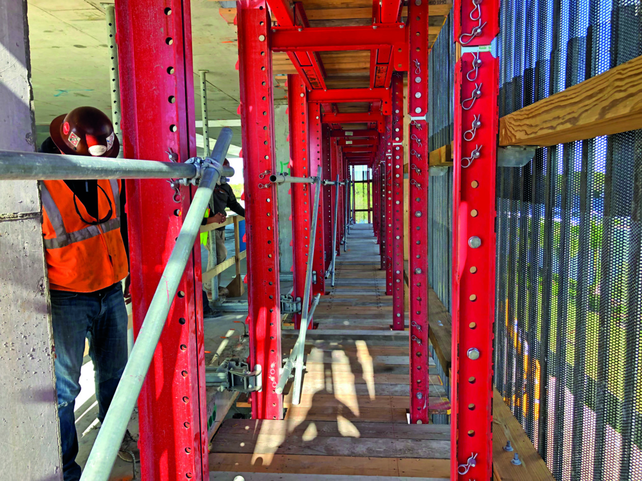 Interior image of MEVA's Climbing Formwork system midway through the construction of a residential building in Naples Florida USA