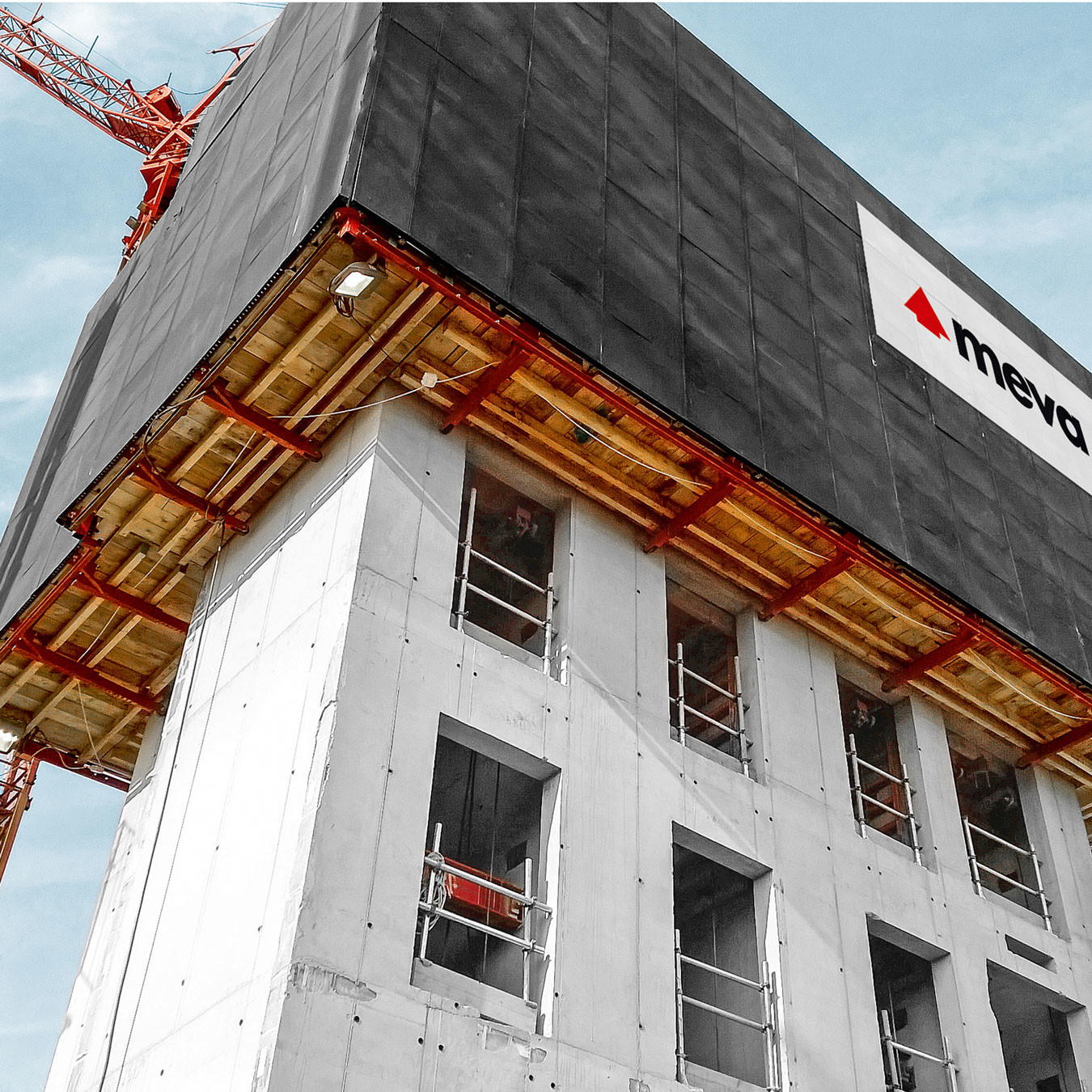 Angular view of climbing formwork