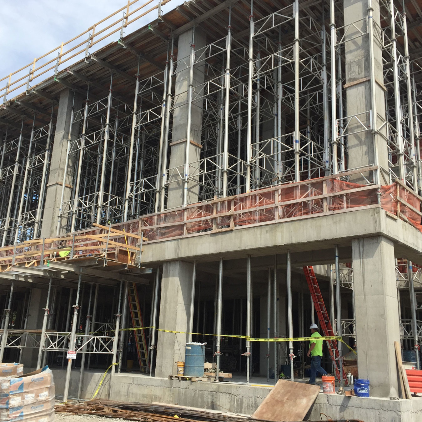 Shoring tower in action with concrete formwork