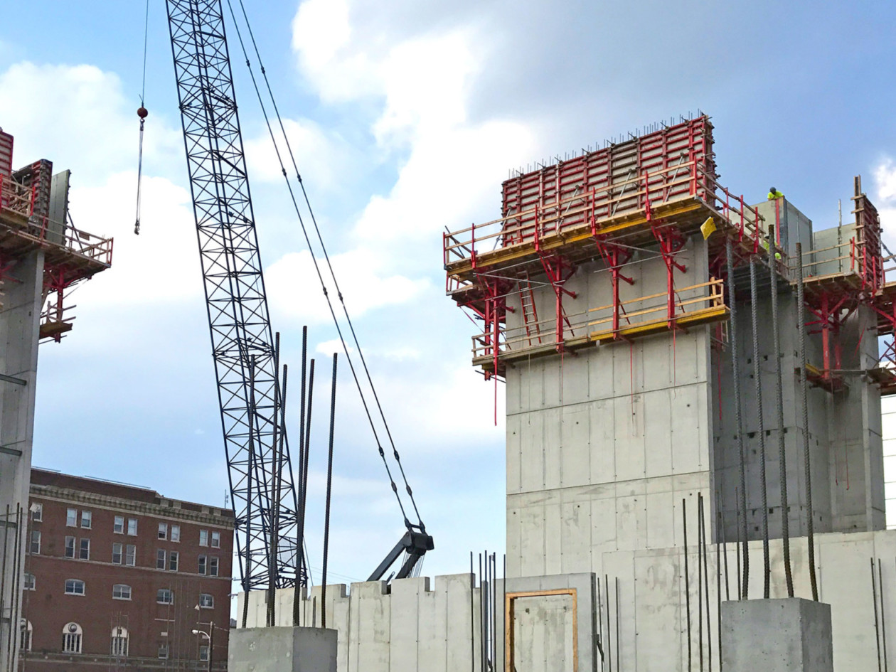 Climbing formwork being positioned