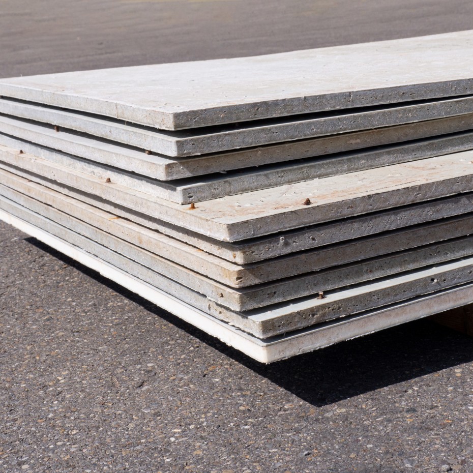 A stack of used formwork facings