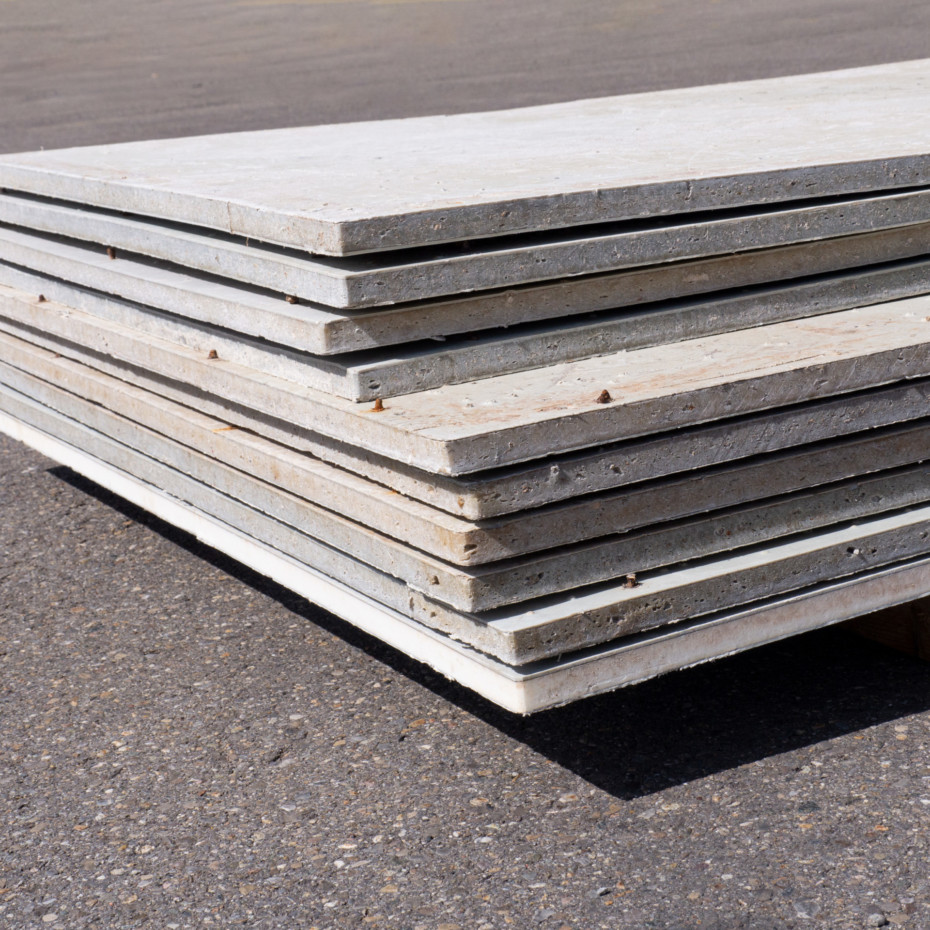 A stack of used formwork facings