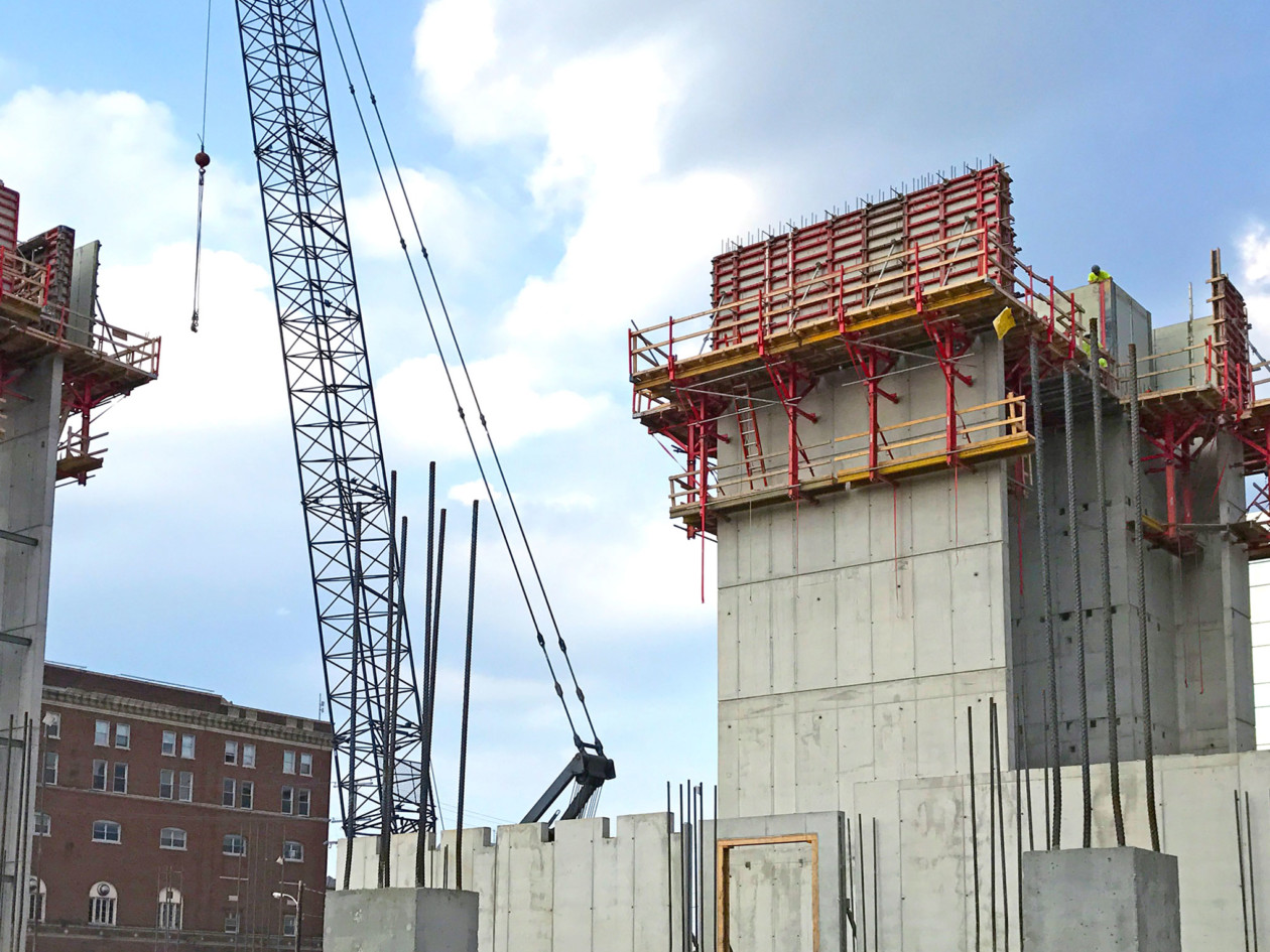 Climbing formwork being positioned