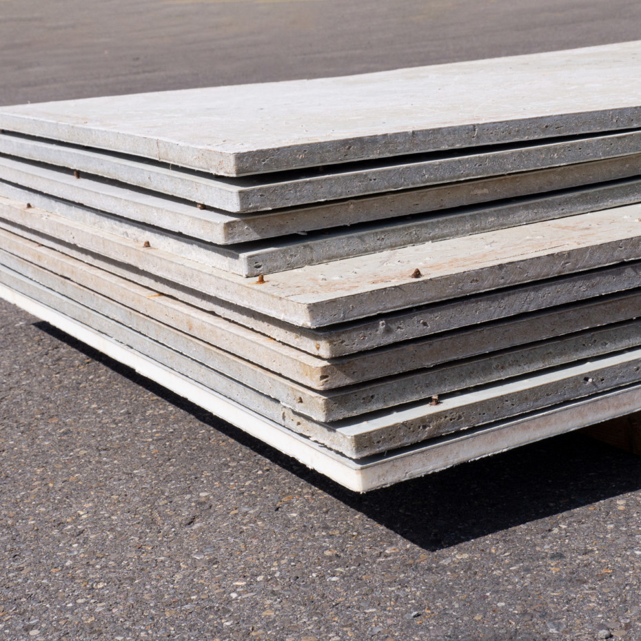 A stack of used formwork facings