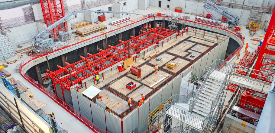 Construction of Roche tower 2 at Basel Switzerland using MEVA climbing formwork