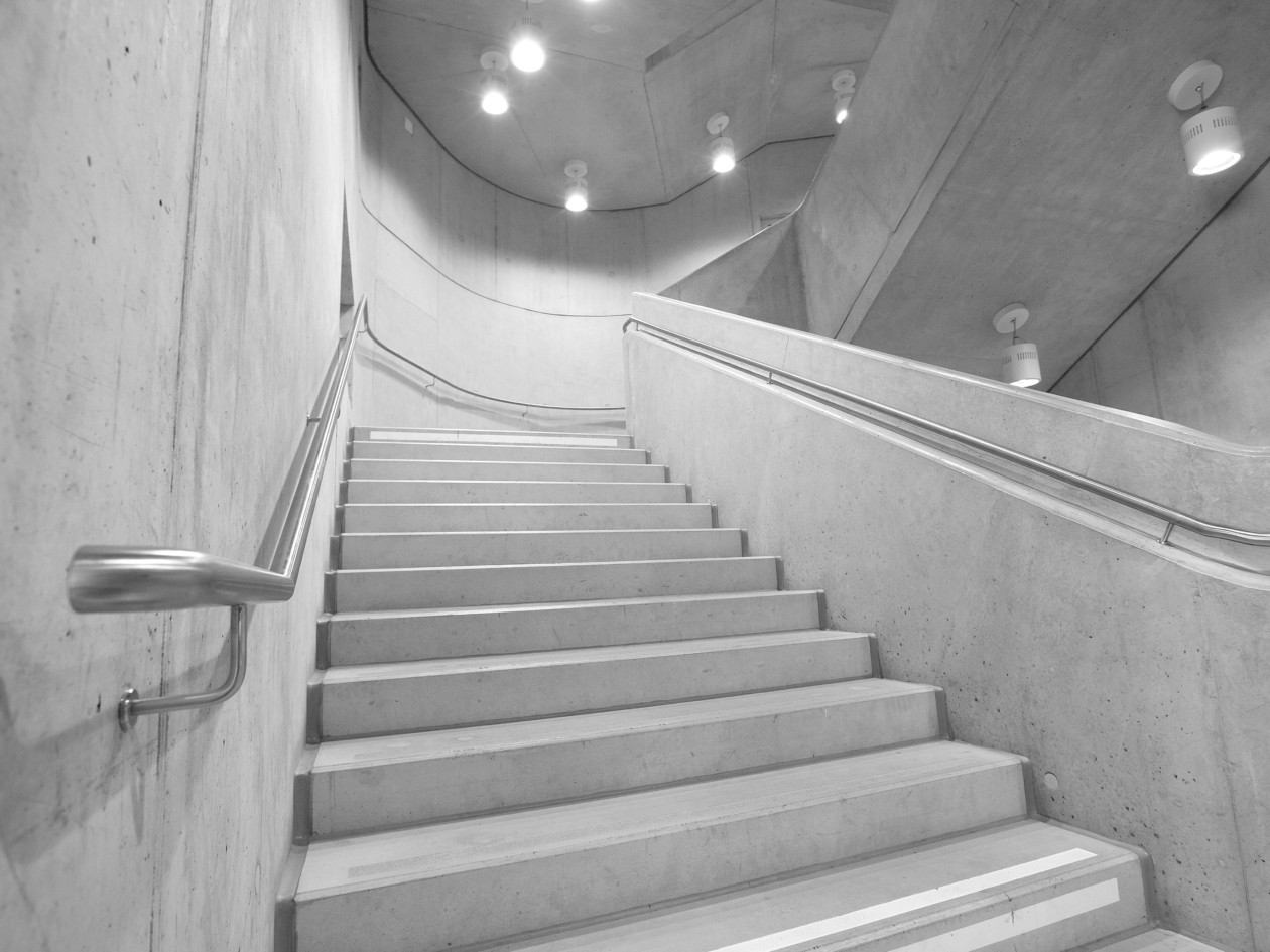 The unique and architecturally complex staircase constructed using special formwork at the University of Economics and Business in Vienna
